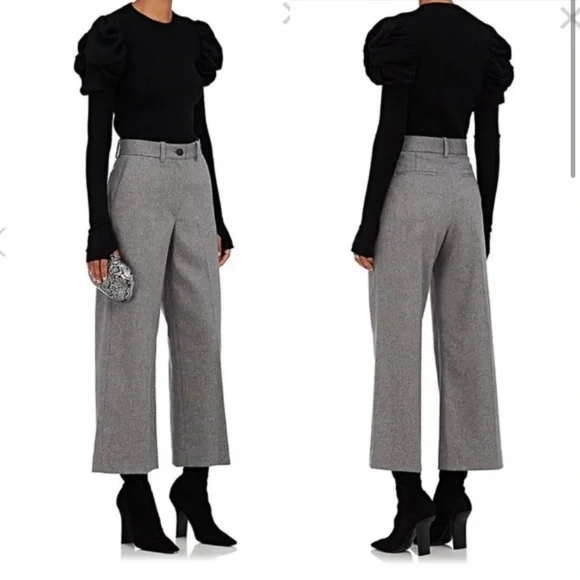 Rag & Bone Crane Grey Wool Blend Wide Leg Cropped Pants- Size 4 Career Casual